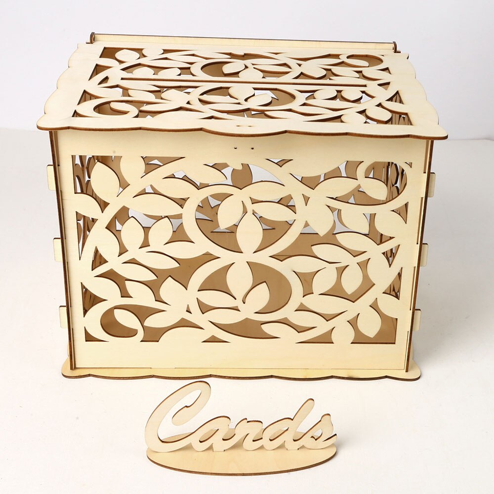 Wedding Card Boxes Wooden Box Wedding Supplies DIY Couple Deer Bird Flower Pattern Grid Business Card Wooden Box: JM01370 big