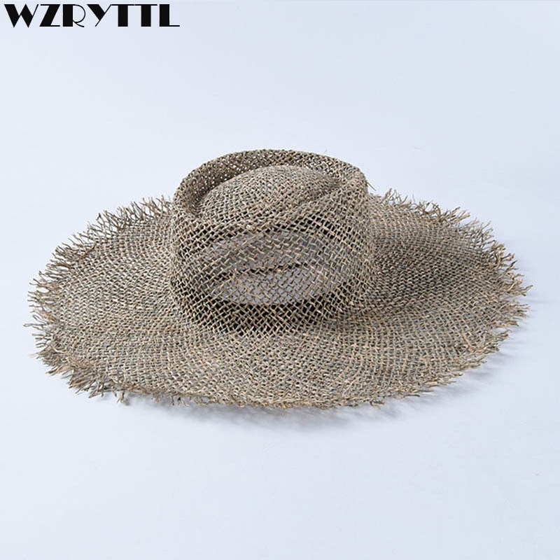 Las mujeres Fray tejido Seagrass sombrero fedora Casual sombrero playero para el sol de ala ancha sombrero de verano Unisex sombreros de paja para el Derby de Kentucky de viaje