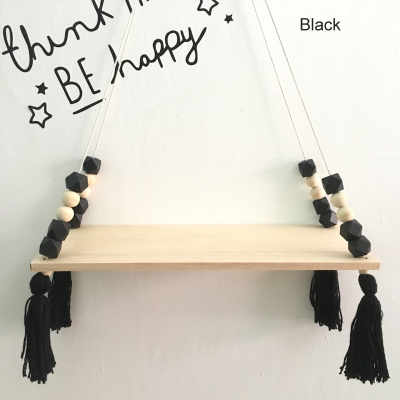 Étagère murale suspendue à pampilles en bois | Rangement de pièces, perles, décoration pour chambre d'enfants personnalité, 1 pièces, ornements pour décoration de la maison: Black