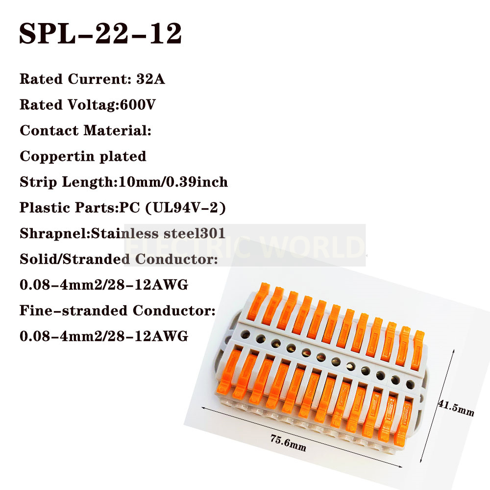 Wire Connectors 2-12 pin screw fixing push-in Quick Docking Cable Universal compact Electrical Wiring Terminal Block Connector: Orange