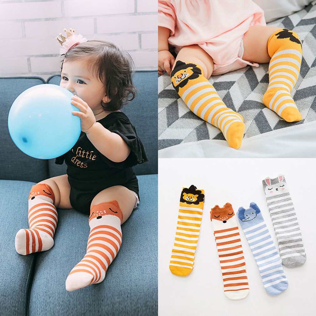 Chaussettes de dessin animé en renard lapin | 1 paire, chaussettes pour enfants, chaussettes au genou, fille, garçon, bébé Animal, bébé doux, chaussettes rayées, longues, 0-3ans, modèle