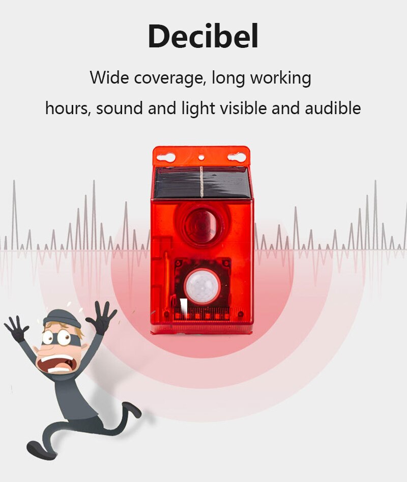 Solar Alarm Lamp Wireless IP65 Motion Sensor Security Alarm Siren PIR