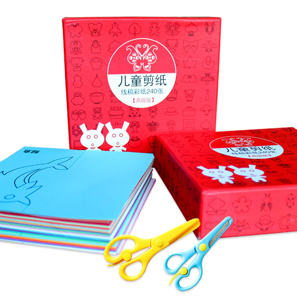 240 pcs with 2 scissors children's origami paper-cut set Children's handmade fun stereo handmade kids 3D handmade paper-cut book
