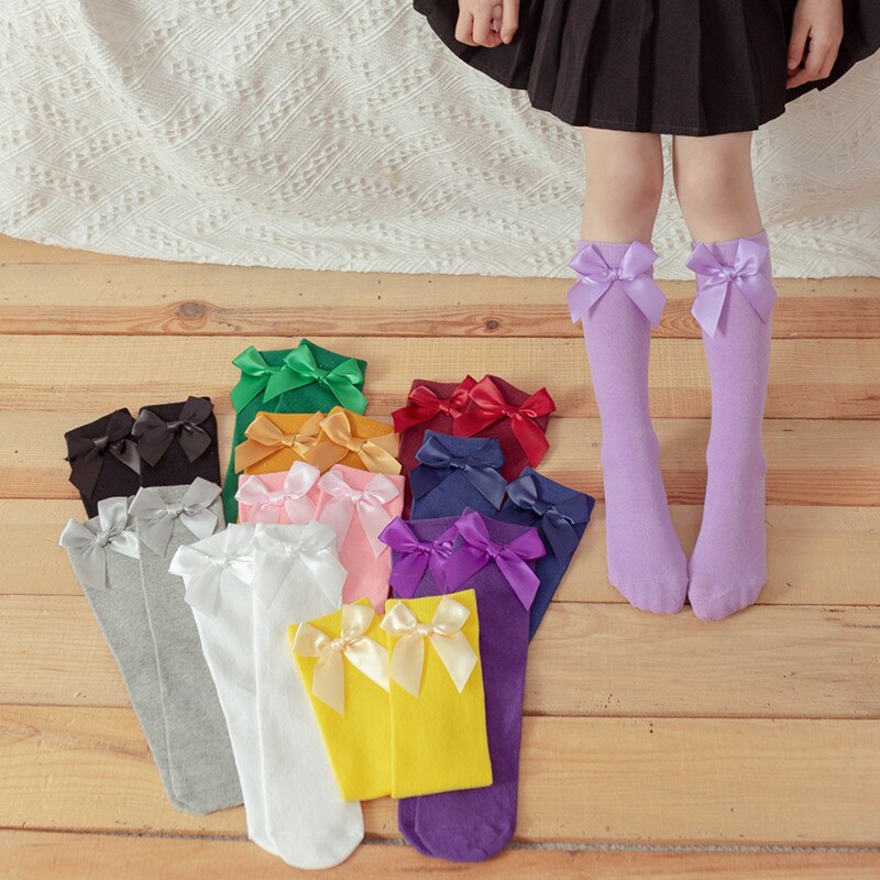 Scaldamuscoli per bambini colore puro bowknot calza per bambini indossare prima e dopo l&#39;arco calze diritte heelless ragazza Legwarm