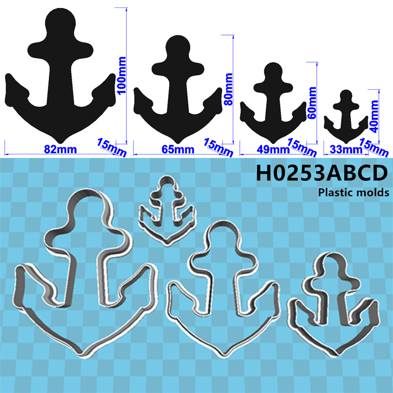 Vier specificaties Cartoon Ankerketting Grafisch scheepsanker, plastic mal, cakefondanthulpmiddelen, koekjessushi- en fruitsnijders: plum