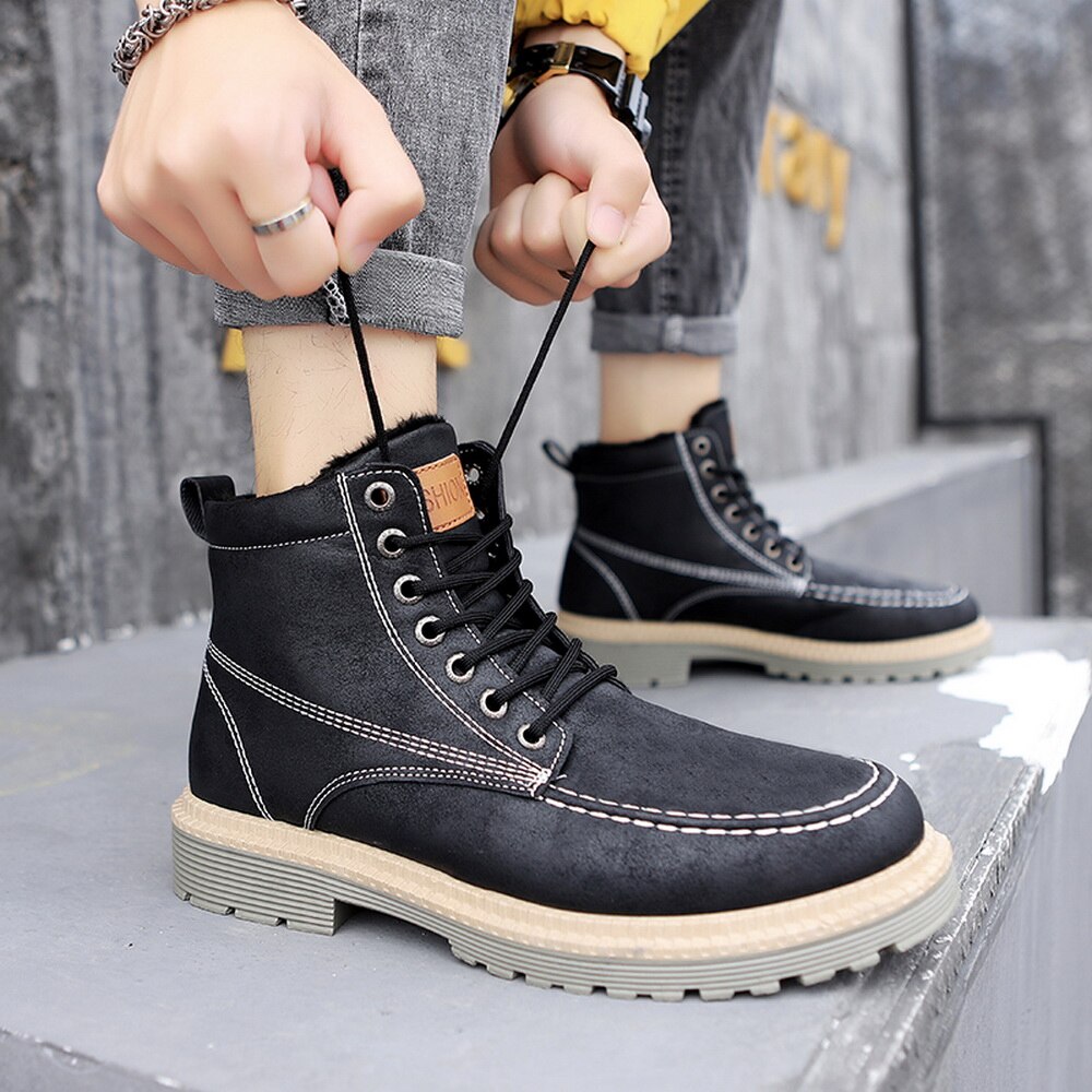 Platform Schoenen Voor Mannen Winter Schoenen Outdoor Enkellaarsjes Man Sneeuw Boot Met Korte Pluche Keep Warm Schoeisel Kant-Up Schoenen Jongen