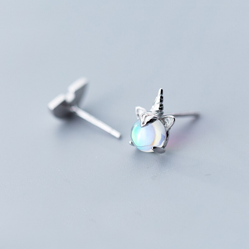 Mloveacc S925 Sterling Zilver Vrouwelijke Oorbellen Koreaanse Kleine Verse Cartoon Mooie Asymmetrische Rainbow Stud Oorbellen Voor Meisjes