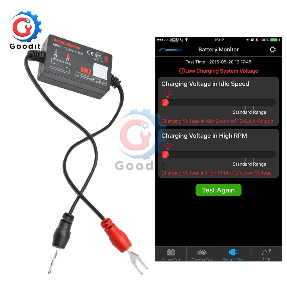 BM2 Battery Analyzer Tester Multimeter 12V Bluetooth 4.0 Battery Monitor for Car Diagnostic Tool Digital Analyzer Multimeter