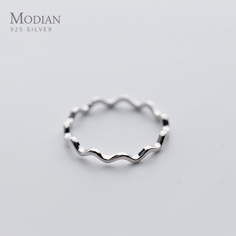 Modian glossy simple wave ring til kvinder 925 sterling sølv geometriske kurveringe korea stil fine smykker pige