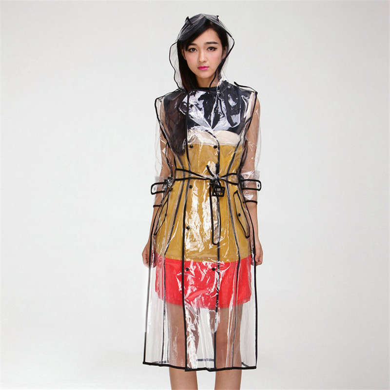 Chubasquero largo transparente de EVA para mujer, chaqueta impermeable, Poncho de lluvia cortavientos con cinturón, para exteriores, capa de lluvia