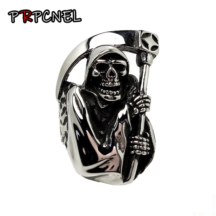 Hip Hop Death Skull Biker Ring Rvs Sieraden Grim Reaper Skull Motor Biker Ring Heren Ring