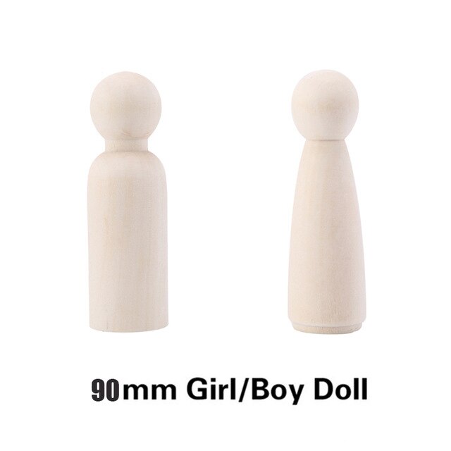 30Pcs 35-90Mm Peg Poppen Kids Diy Houten Beeldjes Ongeverfd Handgemaakte Mini Huishoudelijke Producten Craft Houten Blanks peg Poppen: 90mm boy girl