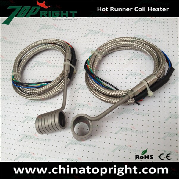 Id 16mm,  længde 30mm,  ledning 1000mm med metal flettet kappe , 5 ledning med termoelement j ,220v/250w,  runner coil heater