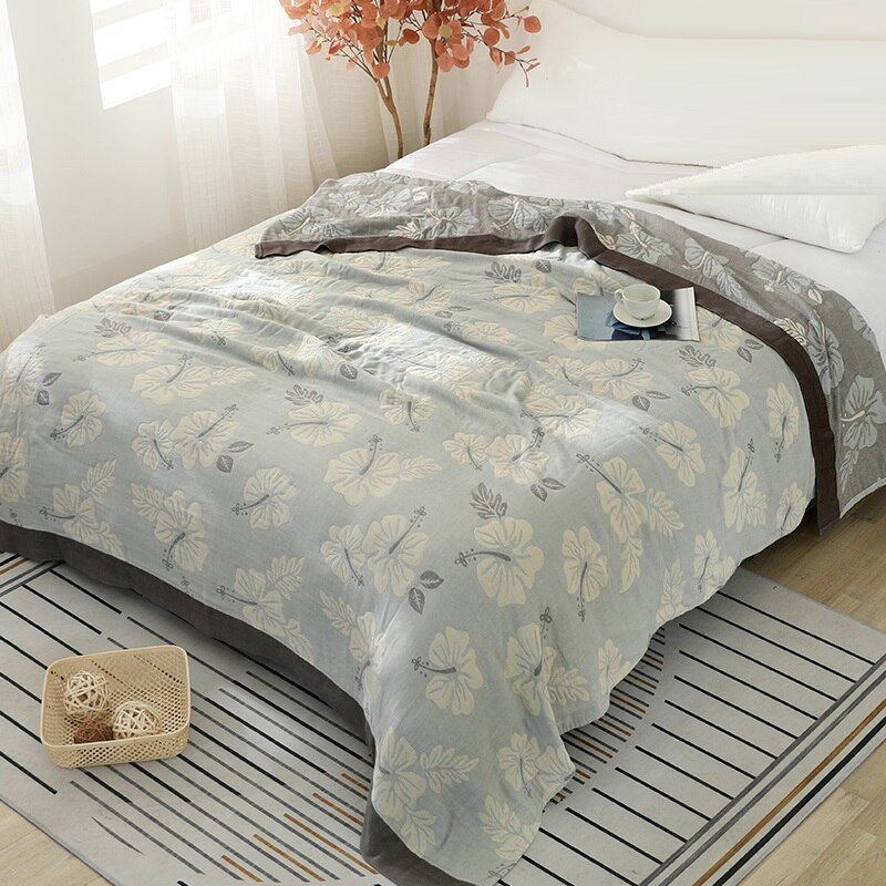 Nap blanket Home bedding 100% Cotton Muslin Summer toweling coverlet Travel Breathable Chic Large Throw Blanket: Light Grey / 150X200cm