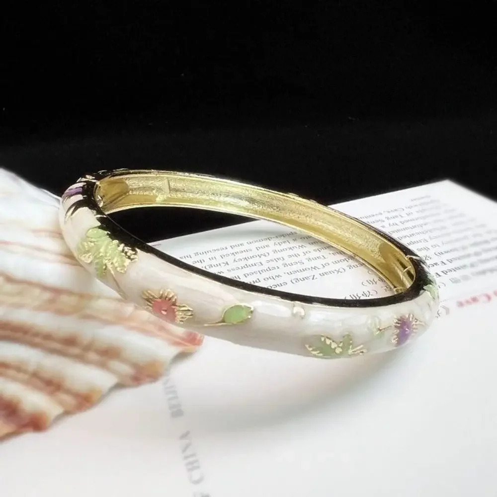 Emalje kinesisk cloisonné armbånd dobbelt armbånd kinesisk pæon filigran blomst armbånd traditionel vintage håndarmbånd: Rhodineret