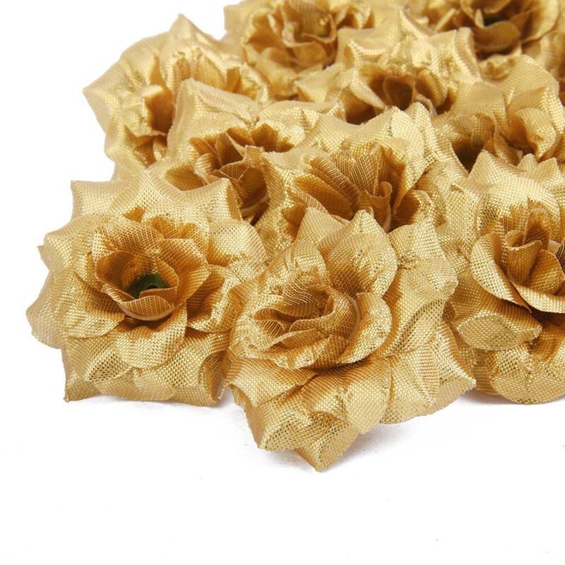 50 stuks zijden rozen kunstmatige bruidsklemmen bruiloft decoratie bloemhoofd (goudkleurig)
