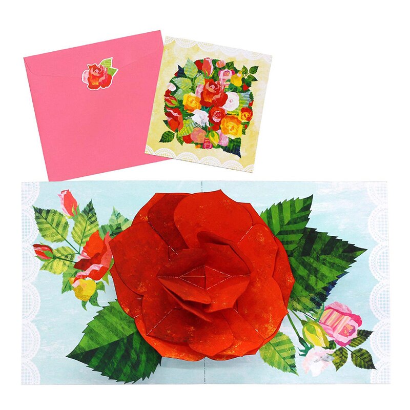 DIY Pop-up Card Rose Flower,Handmade 3D Anniversary Greeting Card Paper Model Postcard Invitation Papercraft,Craft ER-090