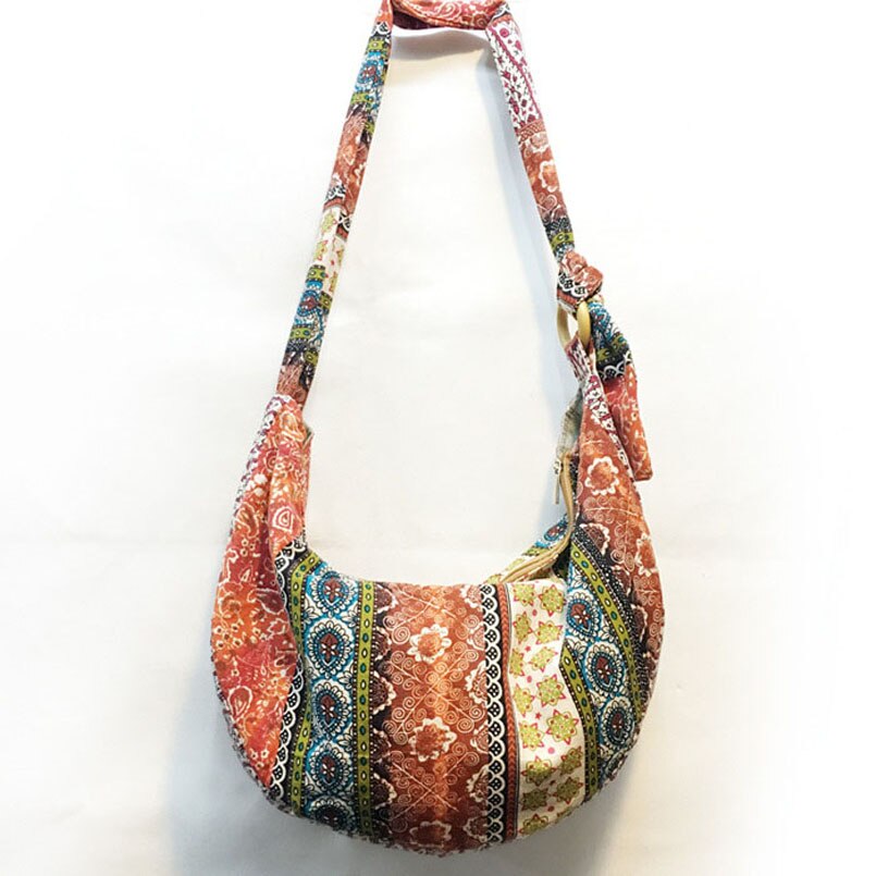 Bohemian Hobos Zak Zakken Katoenen Hippie Schoudertas Thai Top Zip Sling Crossbody Tas Hobo Tas Handgemaakte Messenger Purse