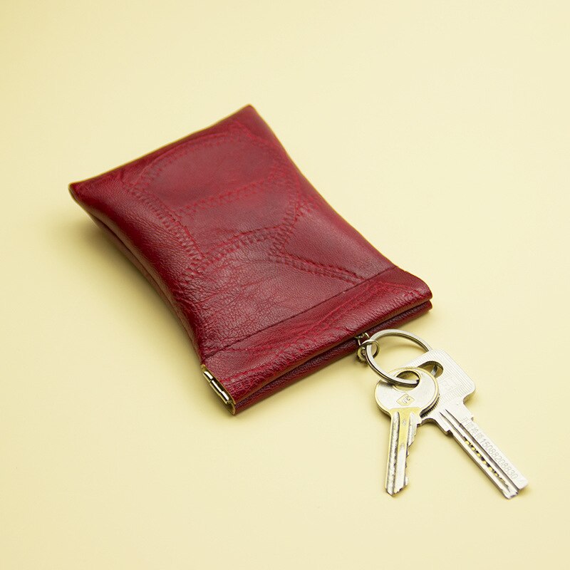 Unisex Solid Color PU Leather Key Case for Car Keychain Cover Key Holder Mini Storage Bag Card Holder Purse Keychain Pouch: wine red