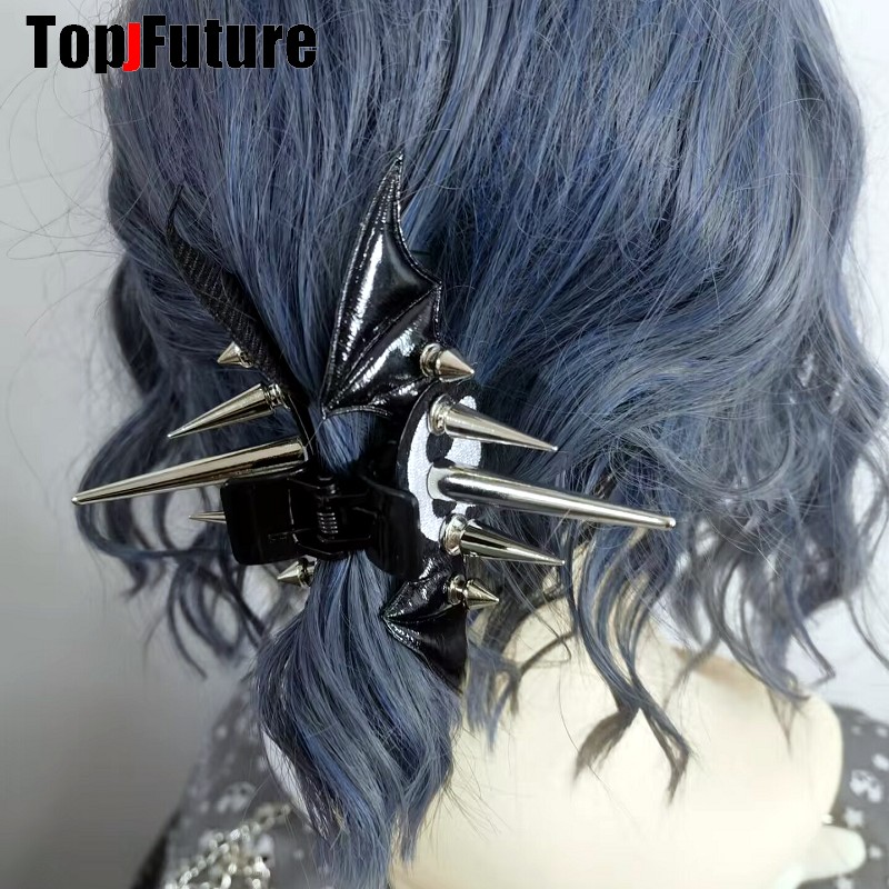 Ropa de calle, pinza para el pelo con punta gótica, Punk, Hip Hop, hecha a mano, hebilla de cuero, cadena, Clip con punta, accesorios para el cabello para mujer