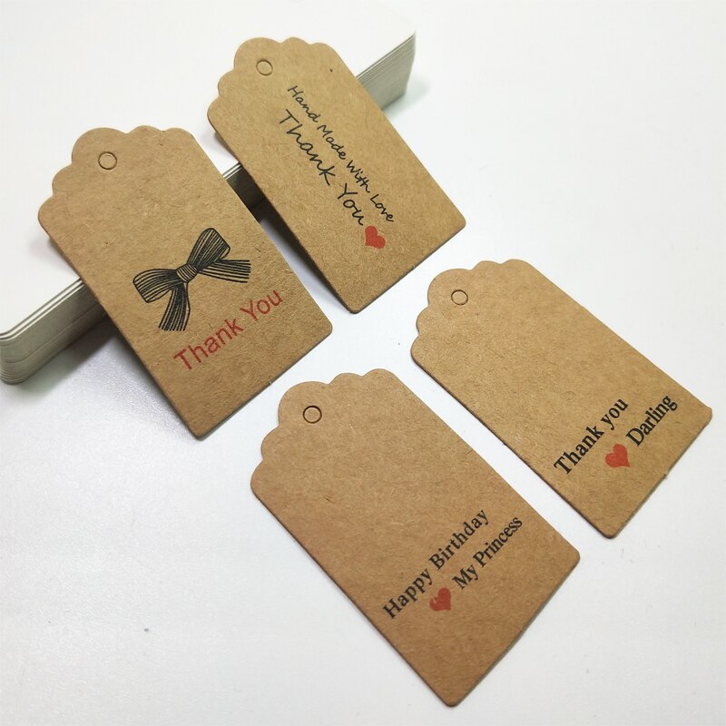 etiquetas hechas a mano boda marrón Kraft papel etiquetas DIY artesanía Bonbonniere Favor etiquetas 100pcs \ lot