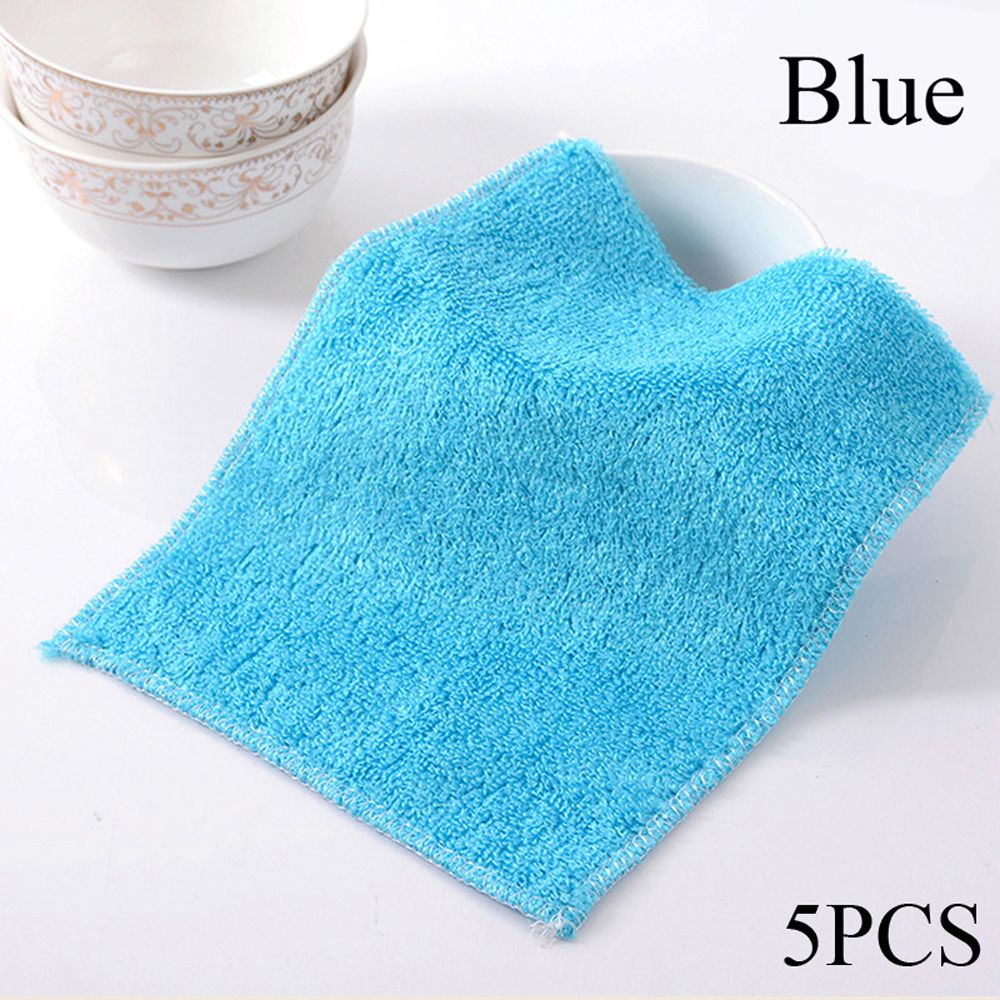 1/5PCS Magic Bamboo Fiber Kitchen & Dinning Anti-grease Cleaning Rags Washing Towel Dish Cloth Scouring Pad: Navy Blue