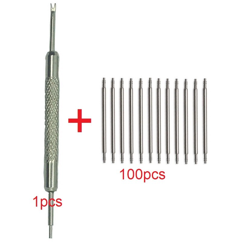 Barra de resorte de acero inoxidable, pasadores de enlace, removedor de correa de reloj, plateado, 12, 14, 16, 18, 20, 22, 24, 26 y 28mm, 100 Uds. + 1 Herramienta, novedad: 20mm Sparing Bars