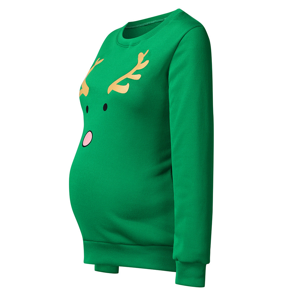 Women Long Sleeve Pregnant Maternity Print Round-Neck Blouse Christmas Fleeces poleron embarazada zwangerschaps kleding winter