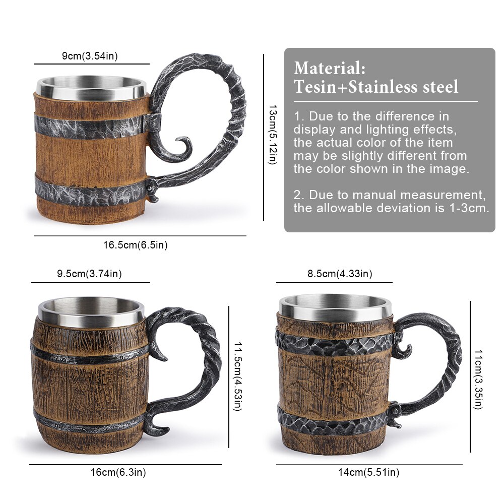Viking Wood Style Iron Beer Mug Simulation Wooden Barrel Beer Cup Handmade Durable Cup Oak Wood Cup For Water Beer Drinking