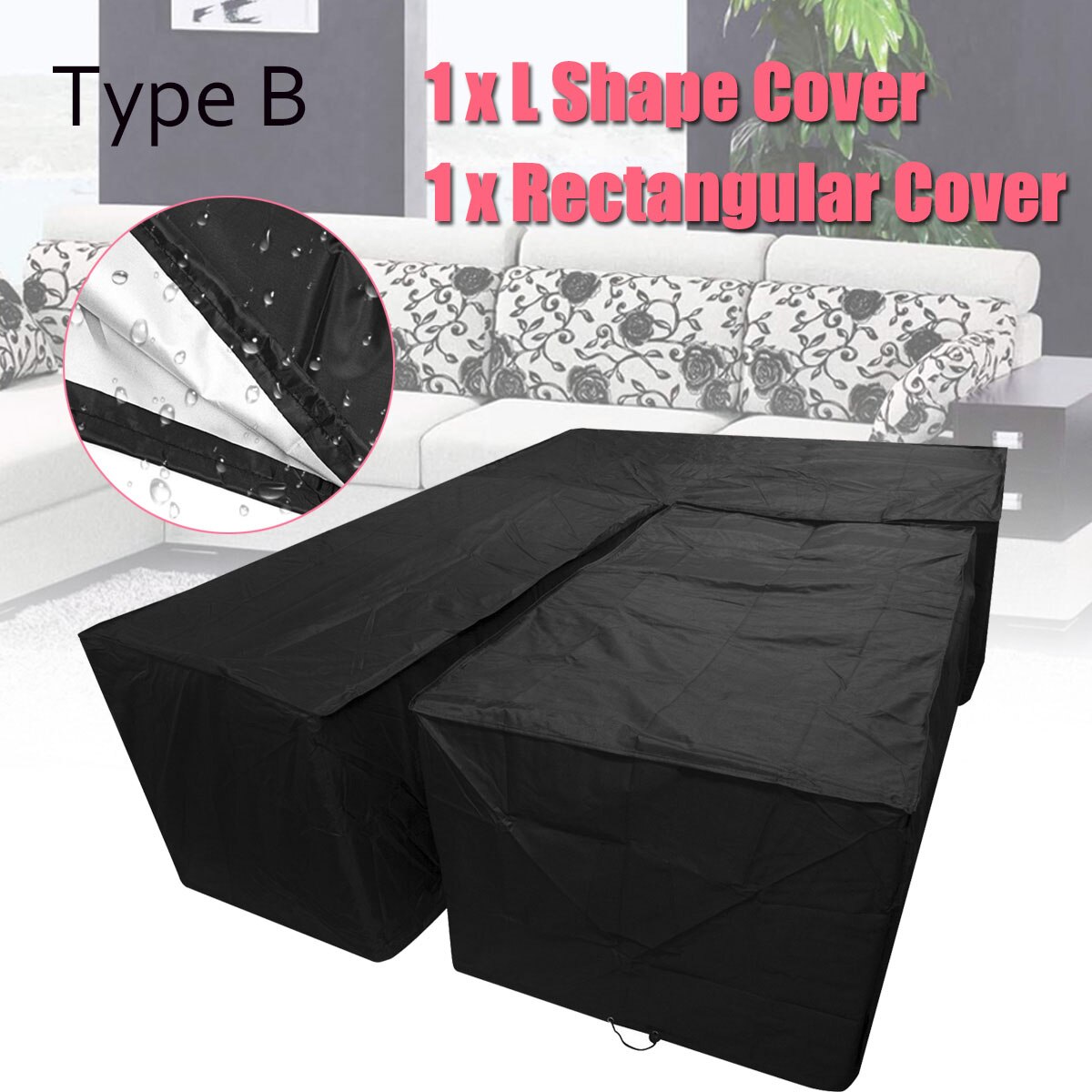 Juegos de tela impermeable para muebles de exterior, cubierta protectora de poliéster a prueba de polvo, para sofá, color negro: B