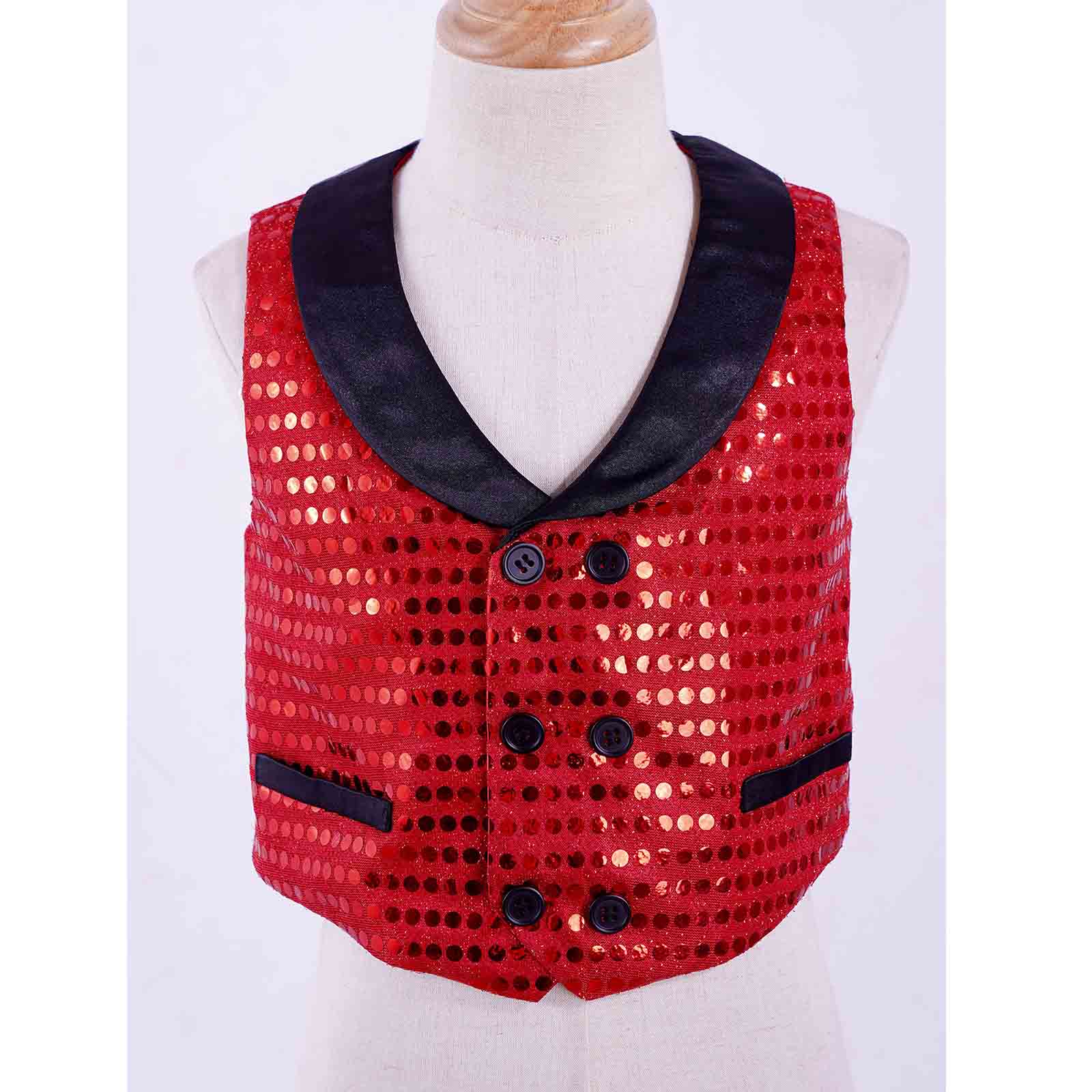 Chaleco de lentejuelas brillantes para niños y adolescentes, ropa sin mangas de doble botonadura, trajes de caballero, disfraz de actuación para de cumpleaños