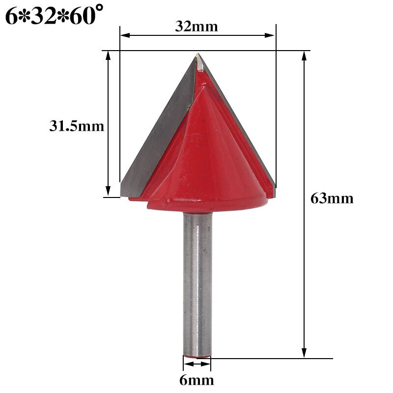 1pc 6mm v urajyrsinterät cnc kaiverrus jyrsin 60-150 asteen puuntyöstö veitsi volframikarbidi leikkaustyökalut: 6 x 32 x 60r