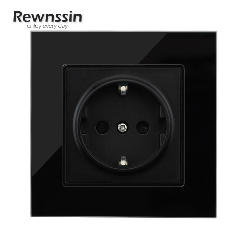Black Crystal Glass Panel Power Socket EU Standard Electrical Appliances Plug Socket Singel/Double/Triple/Quadruple Wall Socket