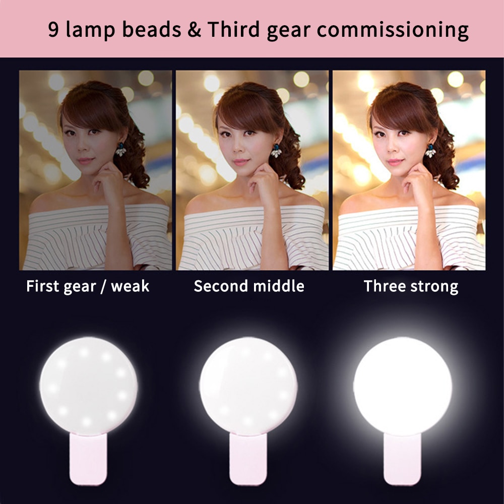 Selfie Lichten Mobiele Telefoon Lens Draagbare Mini Selfie Ring Licht Clip Led Selfie Lamp Voor Samsung Voor Xiaomi Huawei Usb opladen