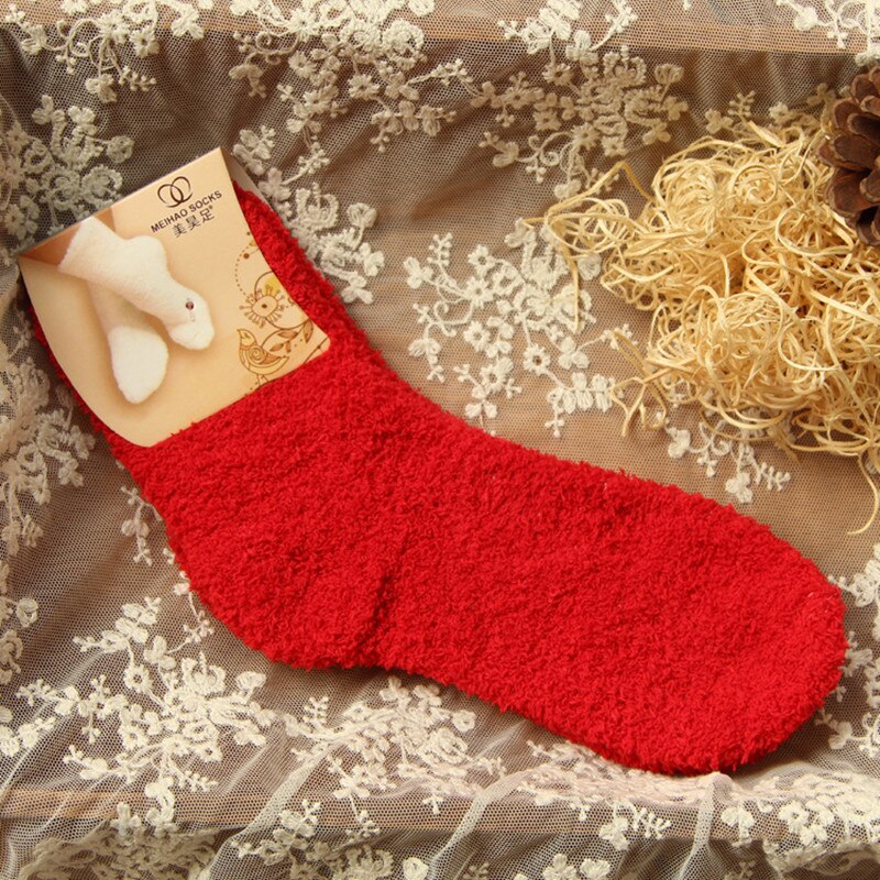 Elastische Vrouwen Meisjes Zacht Bed Vloer Sokken Pluizige Warme Winter Ademend Pure Verschillende Kleuren Coral fluwelen verdikking vrouwen sokken