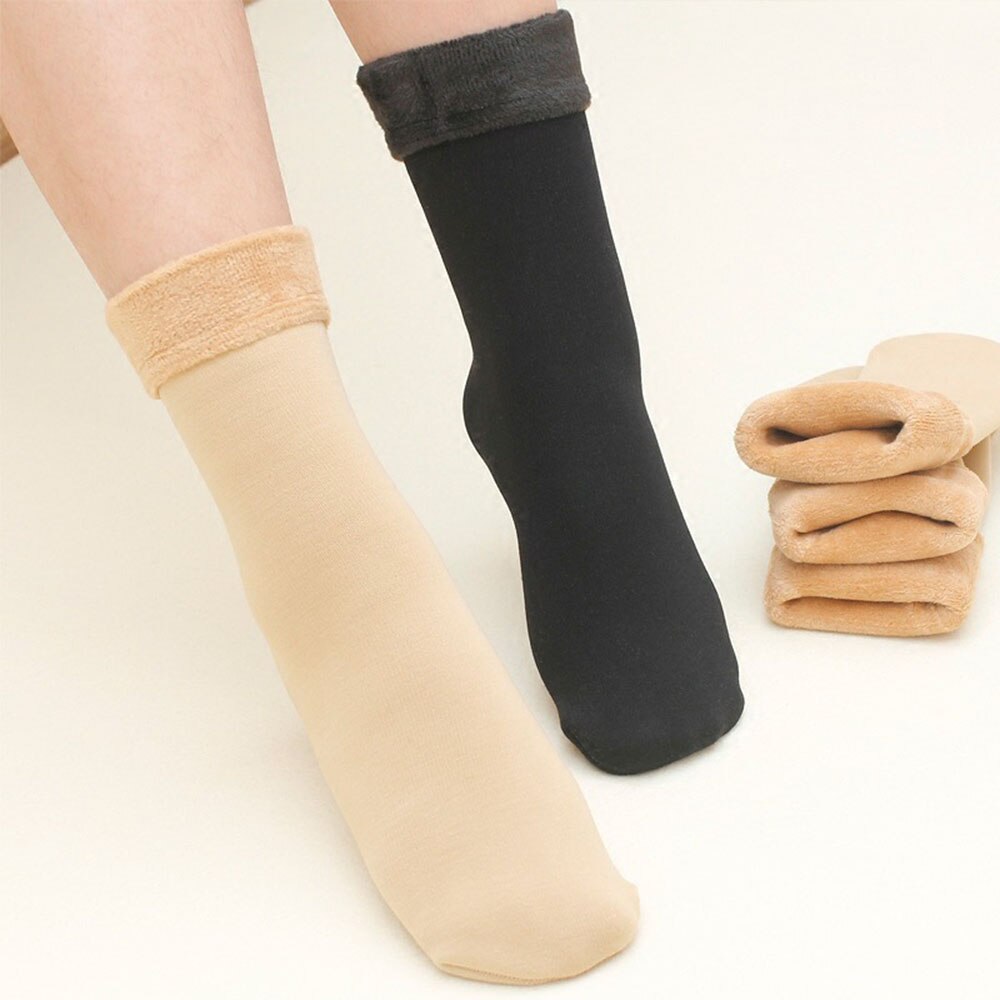 Calcetines gruesos de lana para mujer, medias gruesas y cálidas de Color sólido para mantener el calor, botas Unisex, calentador de lana térmica sin costuras para dormir, Invierno