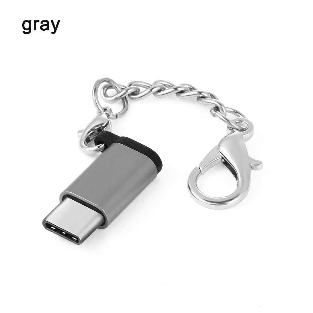 1PC Sleutelhanger Kabel USB Type C Adapter OTG Micro USB Vrouwelijke Voor Type C Male Converter Adapter USB-C Voor iPhone Huawei Xiao Mi: Grey