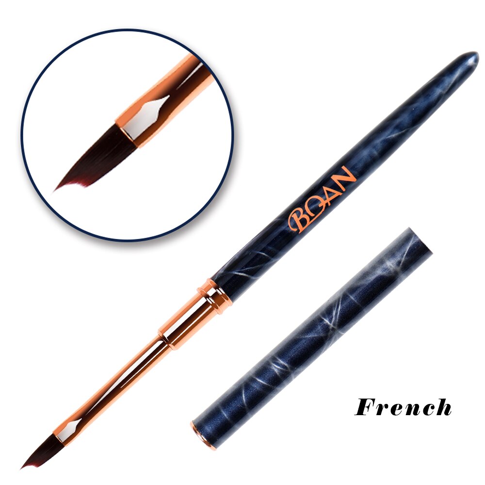 Bqan 1Pc #6 Nail Franse Borstel Uv Gel Nail Schilderij Tekening Polijsten Franse Tips Half Moon Manicure pen: Black Marbled