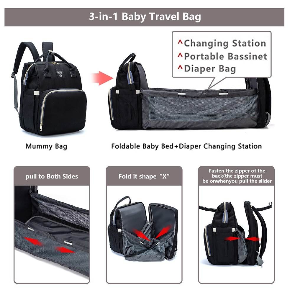 Mode Luiertassen Rugzak Multifunctionele Opvouwbare Baby Bed Wieg Tas Grote Capaciteit Wandelwagen Zak Isolatie Verpleging Druppels