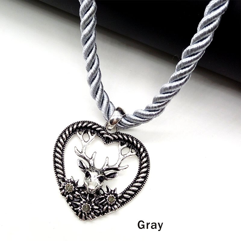 charmant Elch Hirsch Anhänger Halskette Herz bilden Jahrgang Mehrfarbig stränge Seil Halskette Oktoberfest Schmuck: grau