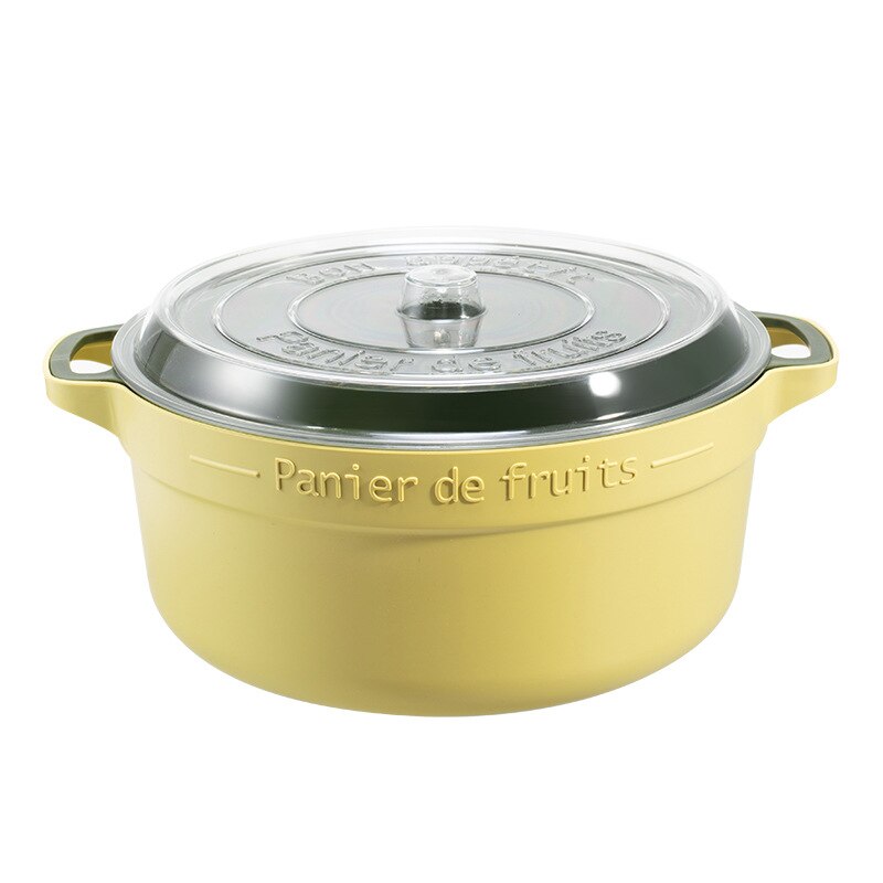 Cesta de drenaje de doble capa con cubierta, cuenco de limpieza de frutas y verduras, cesta de almacenamiento de frutas, cocina para lavar frutas: Yellow round