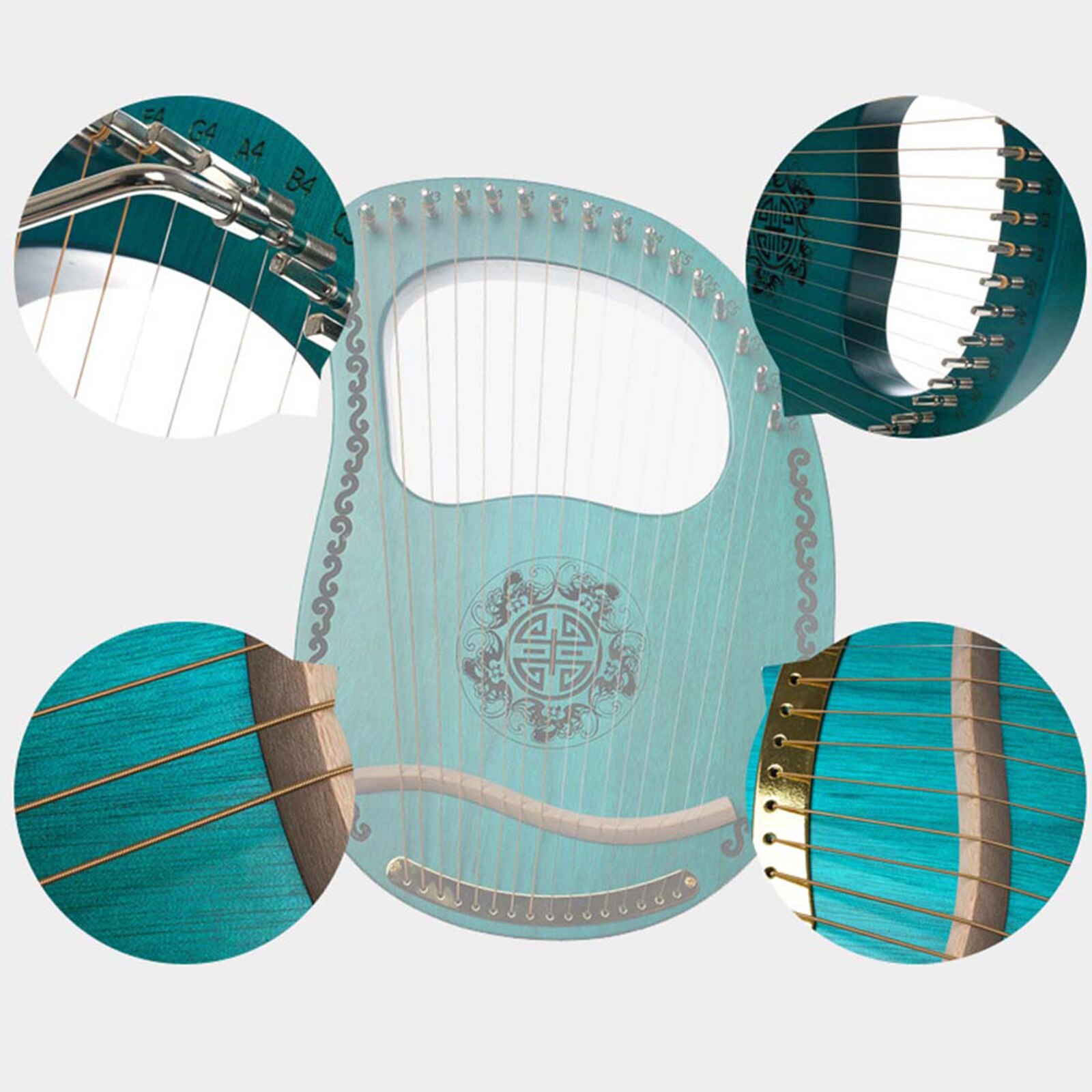 16/19 Cadena de Lyra arpa pequeña portátil exquisito Lira arpa w/llave para afinar para chico niños