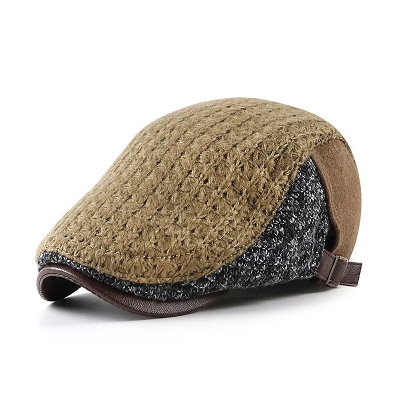 Casquette plate à chevrons en bec de canard pour hommes, béret en Patchwork, chapeau tricoté en laine, Gatsby, casquette en lierre d&#39;âge moyen, journal de Golf Cabbie, automne et hiver: Dark Beige