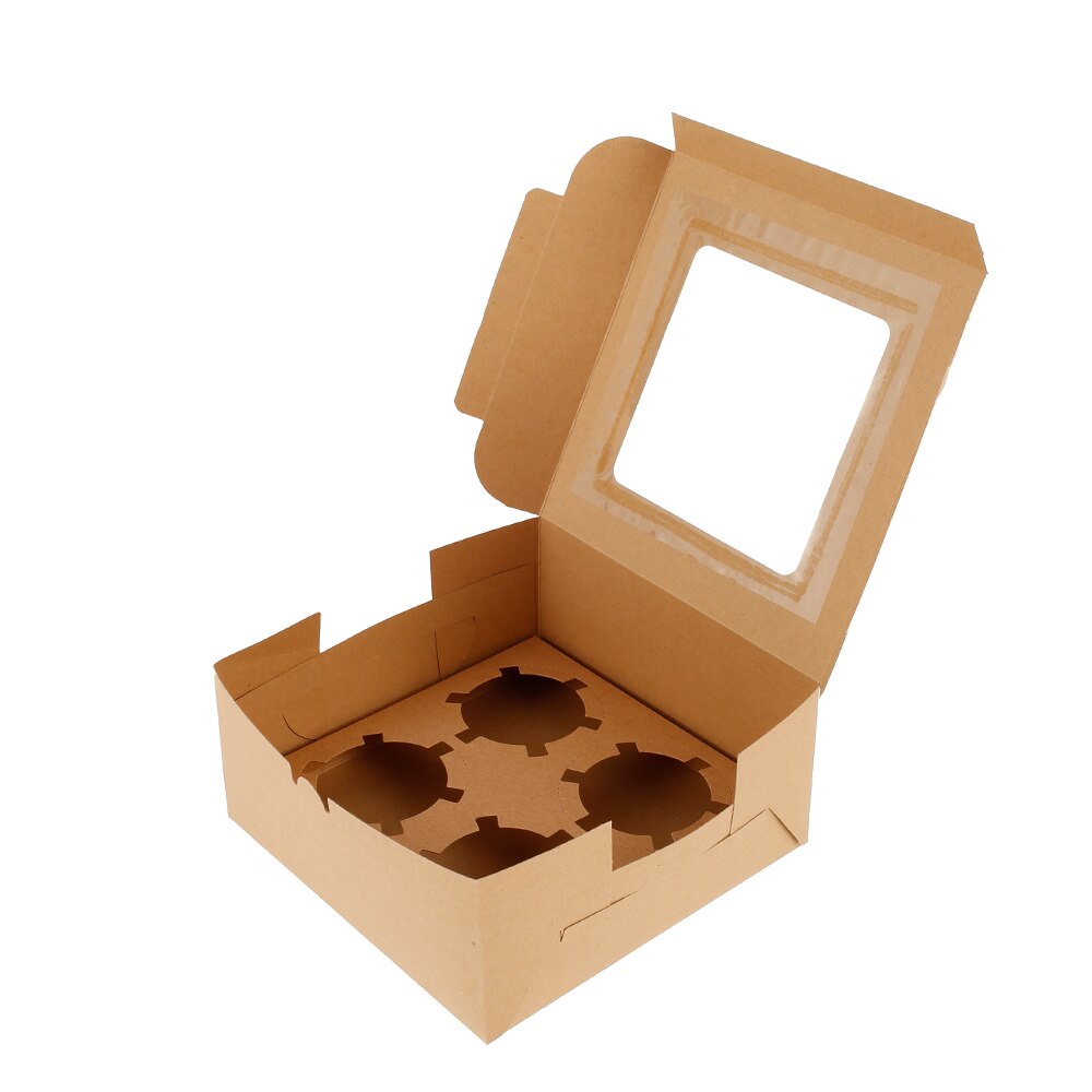 15 stk 12 hulrum cupcake æske med vindue bærbare pap cupcake æsker papir æske til bryllup fest mad emballage slik: 4 kopper af træ
