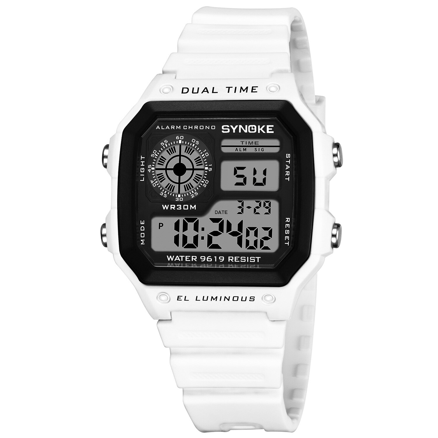 Heren Horloges Synoke Digitale Led Heren Horloge Plastic Body Life Waterdicht Wekker Mens Relogio Masculino Elektronische Horloge: White