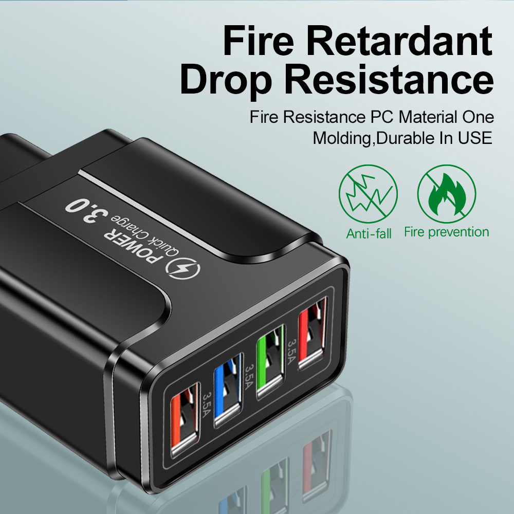 45W USB phone Charger 4 Ports QC3.0 Quick Charge 3.0 4.0 Universal Wall Fast Charging Adapter For iPhone Mobile Phone Chargers