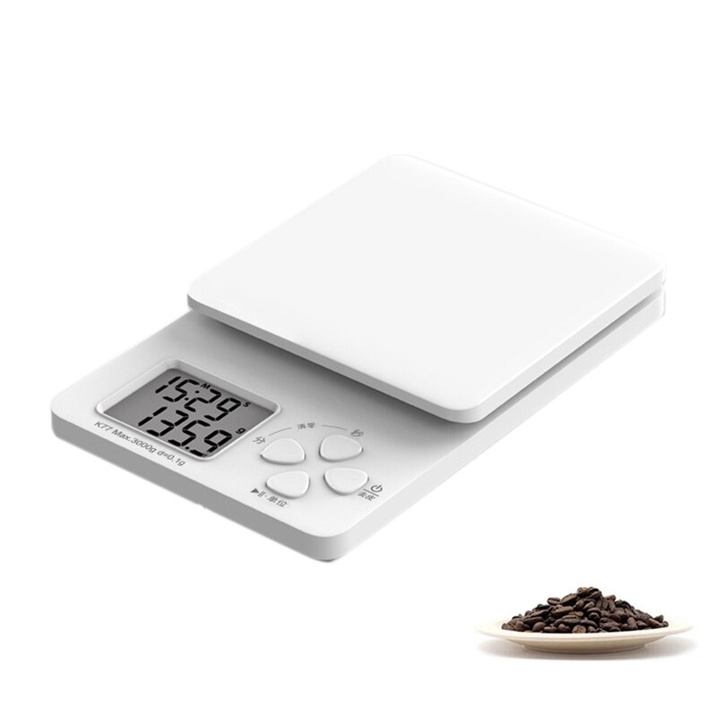 Digital Hand Drip Coffee Scale Precision Sensors Weight with Timer Multifunction Measuring Tool Kitchen Food Scale,White