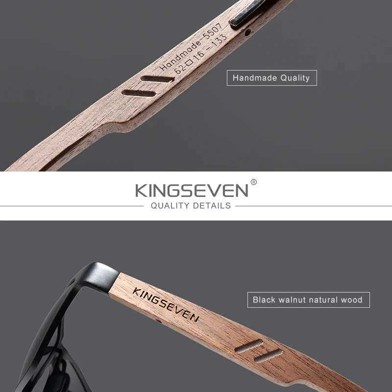 KINGSEVEN Aluminium Handgemachte Walnuss Holz Sonnenbrille Männer Polarisierte Sonnenbrille Für Frauen Anti-Blendung Spiegel Objektiv