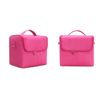 Women Makeup Large Capacity Multilayer Clapboard Cosmetic Bag Case Beauty Salon Tattoos Nail Art Tool Bin: Hot pink bag