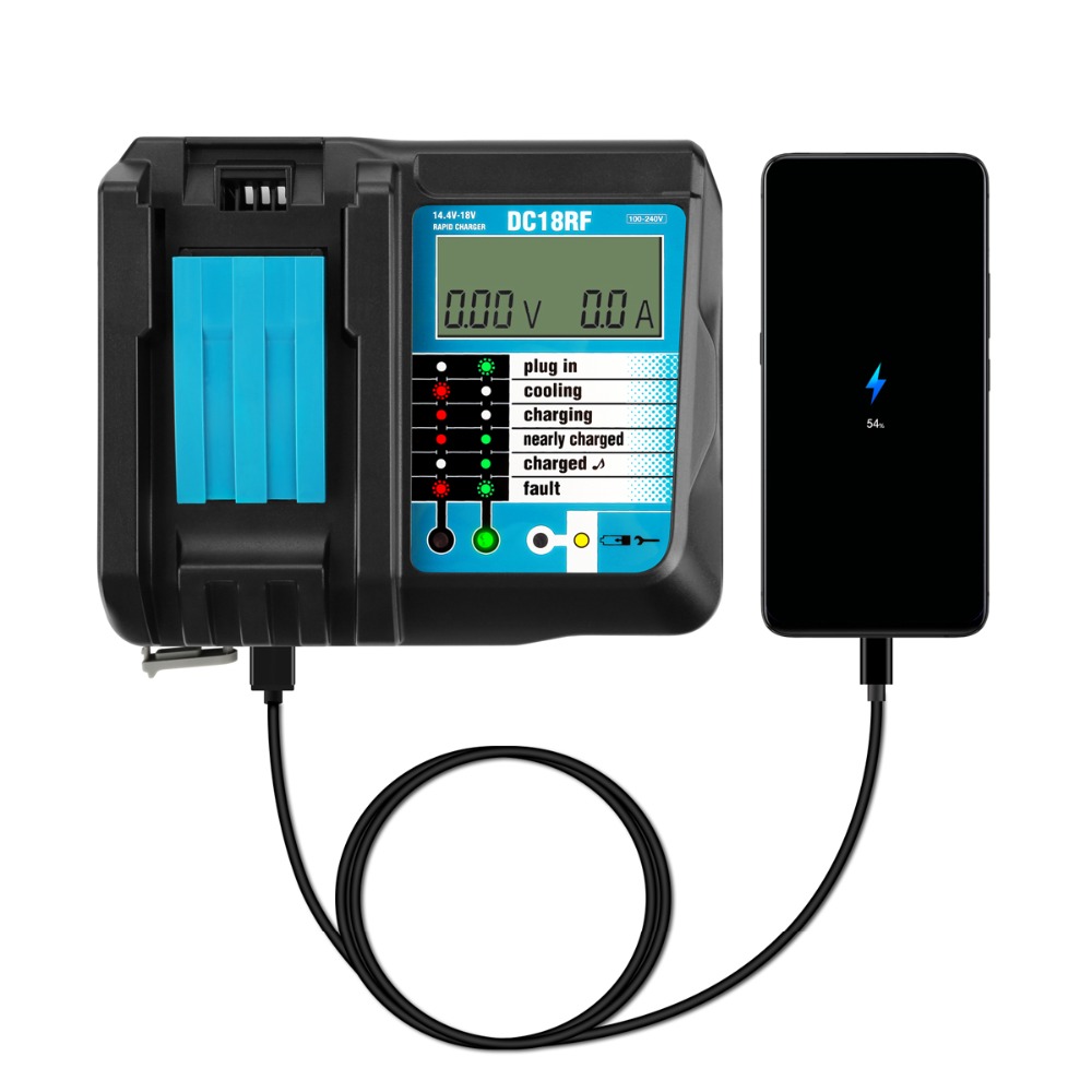 14.4v-18v 3.5a 3.0a nopea akkulaturi makita  bl1415, 1420,1830,1840,1850,1860 sähkötyökalulle, jossa näyttö ja usb -portti